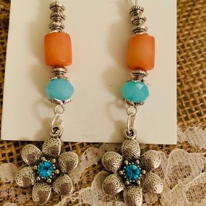 Teal s few orange flower earrings